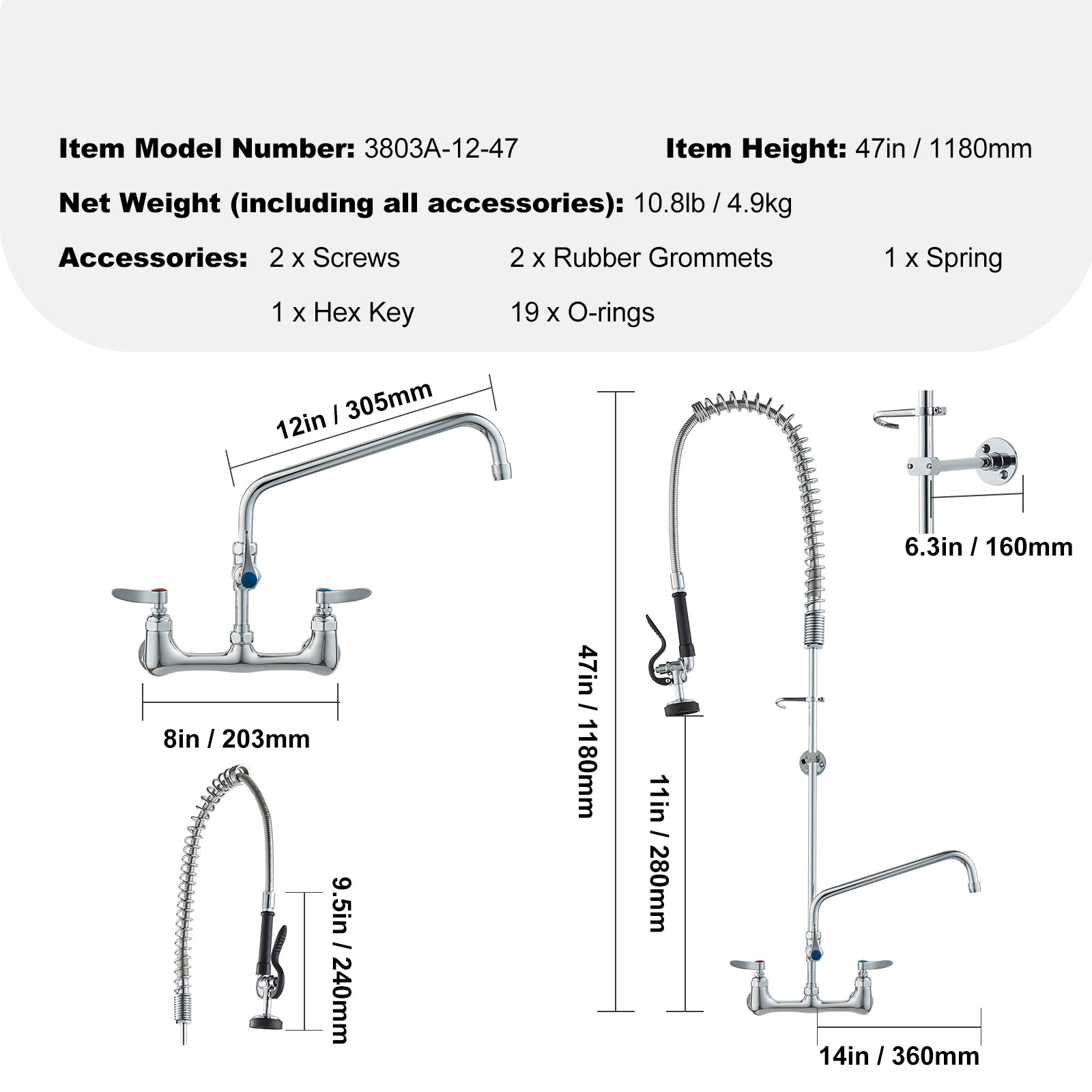 Commercial Kitchen Faucet With Pre-rinse Sprayer And Swing Spout_voghion.com